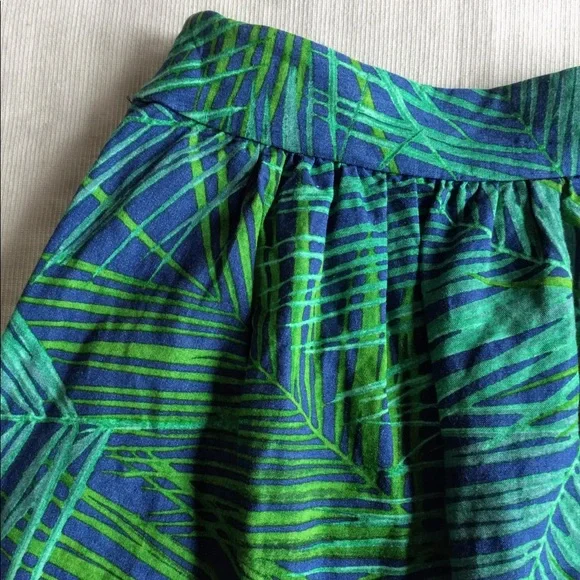 Banana Republic Tropical Leaves Linen Skirt - green blue- size 14 - Picture 7 of 10